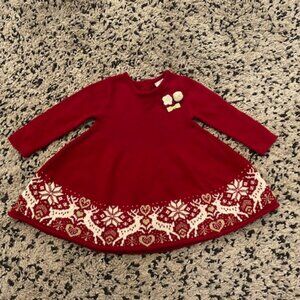 Christmas Dress Cotton knit Red Reindeer 18 month NWOT